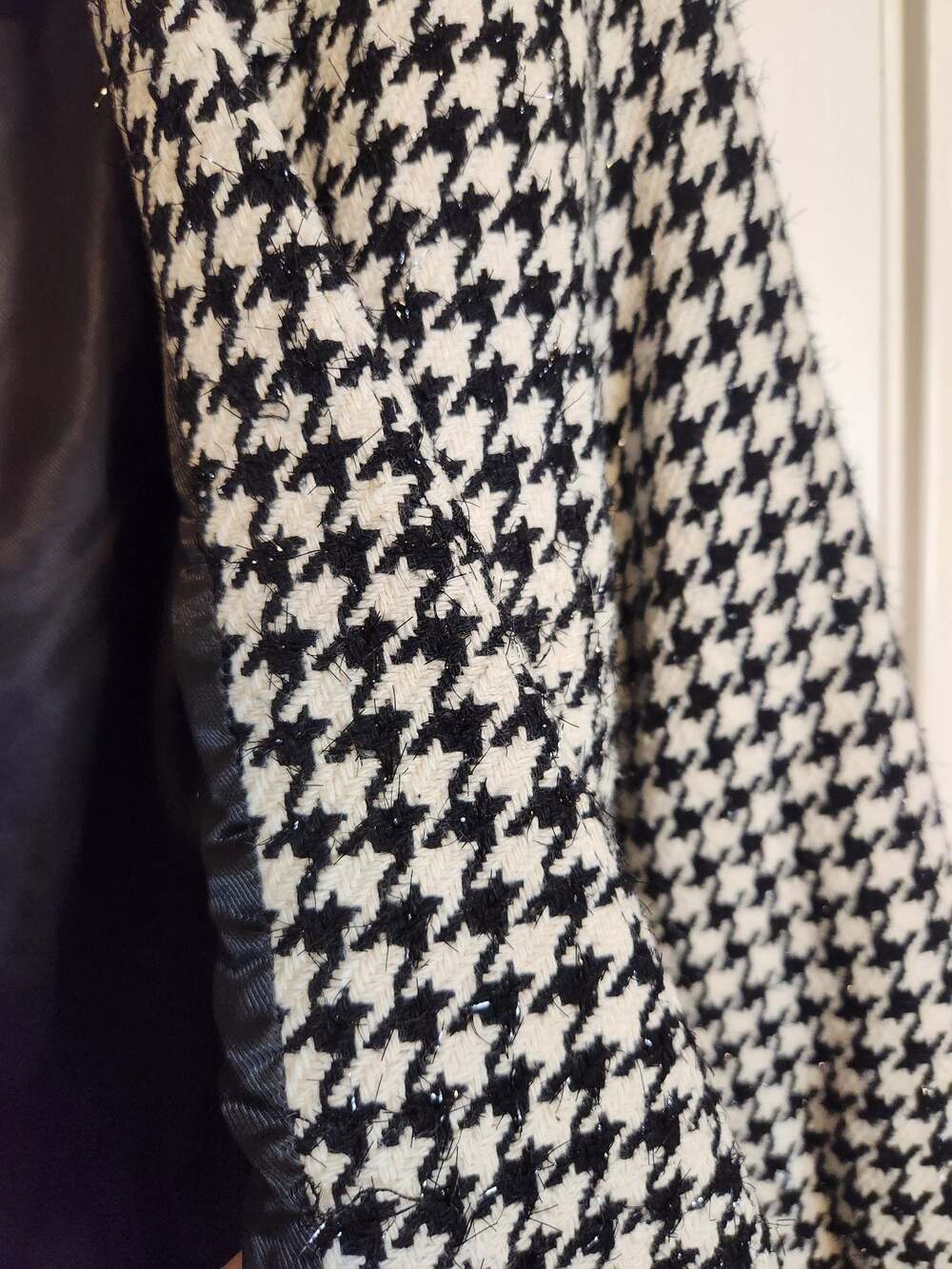 Women's Houndstooth Open Front Blazer Jacket Black and White - Picture 5 of 10